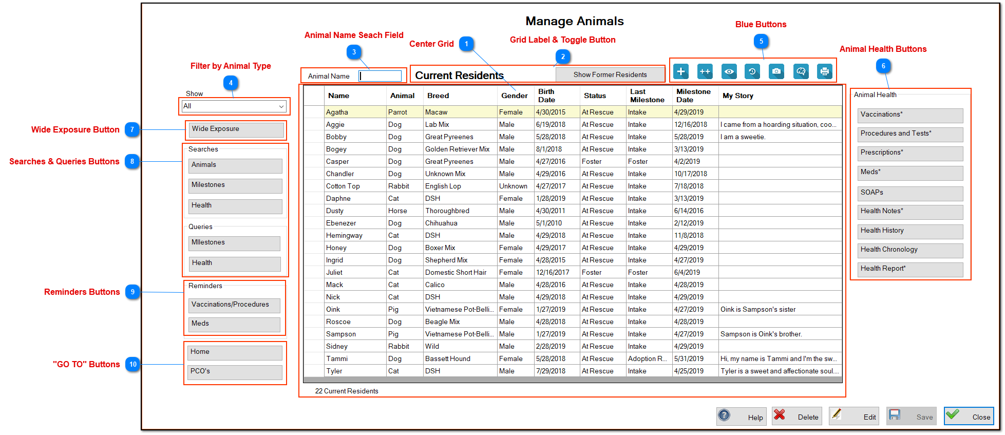 Exploring the Manage Animals Screen