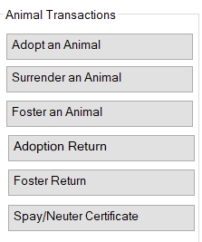 8. Animal Transactions Buttons