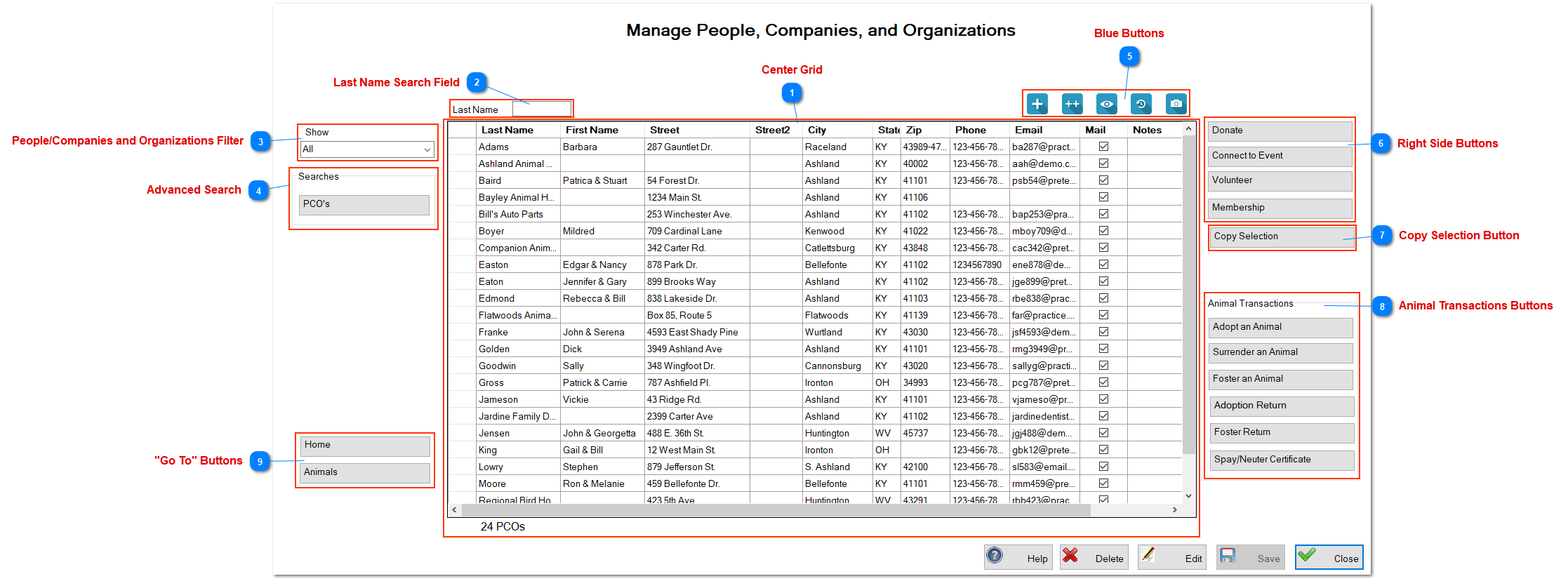 Exploring the Manage People, Companies, and Organizations Screen